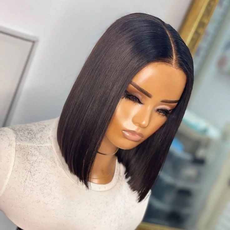 Short Bob Bone Straight 13X4X1 Lace Front Synthetic Wig For Women Natural Hairline Preplucked Bleach