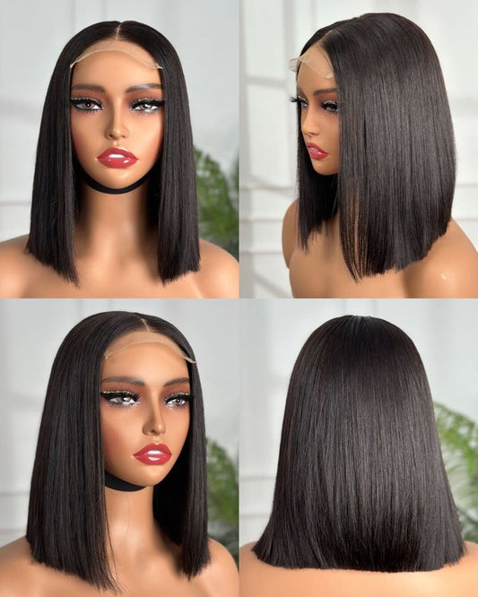 Glueless Virgin Unprocessed Vietnamese Bone Straight Human Hair 4X4 Lace Closure Bob Wig 10Inches